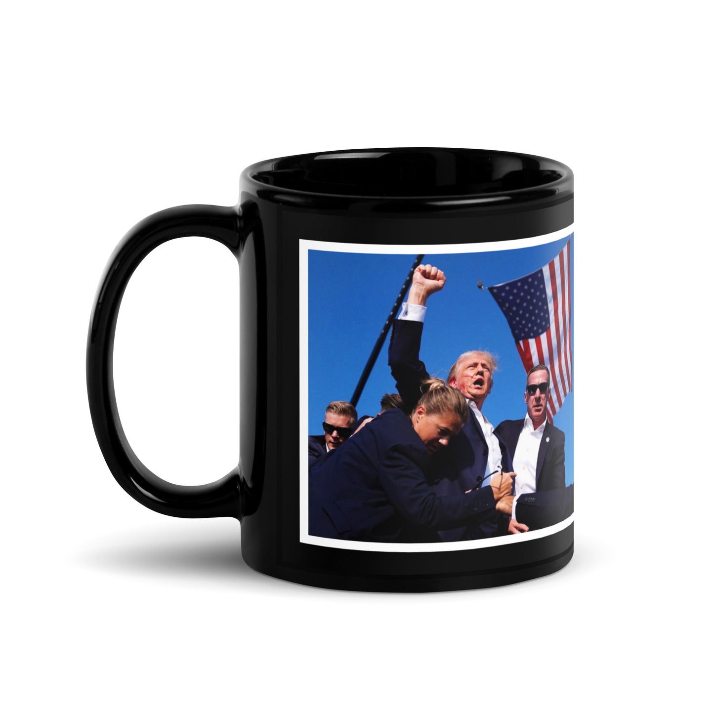 Trump Iconic Fight Image - Never Surrender Black Mug