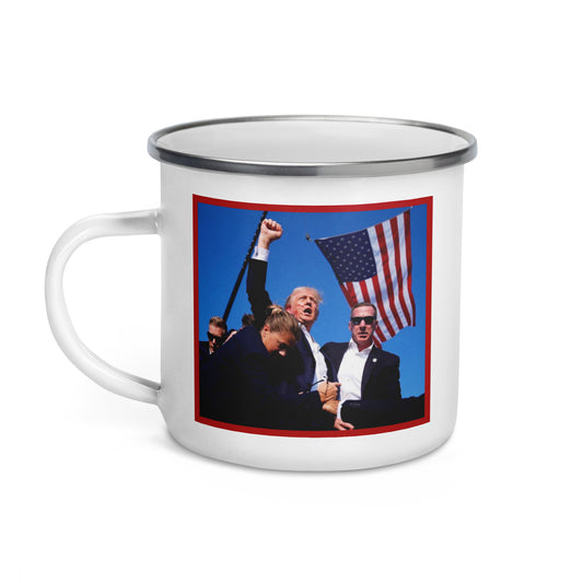 Trump Iconic Fight Image - Never Surrender Enamel Mug